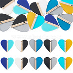 10Pcs 5 Colors Opaque & Transparent Resin & Wood Pendants, Heart, Two Tone, Mixed Color, 28~28.2x29.8x3.3mm, Hole: 2mm, 2pcs/color(RESI-TA0004-59)