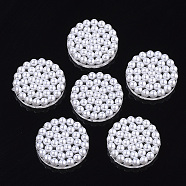 Transparent Acrylic Beads, with ABS Plastic Imitation Pearl, Half Drilled, Flat Round, White, 27x6.5mm, Hole: 1.2mm(TACR-R146-003)