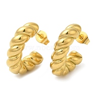 Ion Plating(IP) 304 Stainless Steel Rope Chains Stud Earrings, Half Hoop Earrings, Real 18K Gold Plated, 20~21x5.5mm(EJEW-B026-10G)