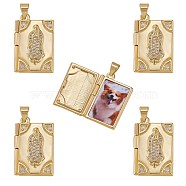 5Pcs Rack Plating Brass Micro Pave Clear Cubic Zirconia Locket Pendants, Cadmium Free & Lead Free, Religion, Rectangle with Virgin Mary, Real 18K Gold Plated, 23x15x4.5mm, Hole: 4x3.5mm, Inner Diameter: 18x11mm(ZIRC-SZ0003-81)