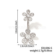 Shiny Sunflower Brass Full Crystal Rhinestone Belly Button Rings, Piercing Navel Rings, Barbell Body Jewelry for Women, Stainless Steel Color, 28x13mm(AG8892-5)