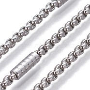 304 Stainless Steel Box Chains, with Column Beads, Unwelded, Stainless Steel Color, 2.5x2.5x1.5mm(CHS-P007-21P)