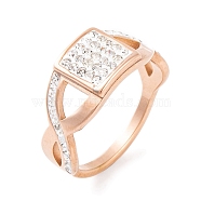 Square 304 Stainless Steel Finger Ring foe Women, with Rhinestone, Rose Gold, 9mm, US Size 6~9(16.5~18.9mm)(RJEW-C086-13-RG)