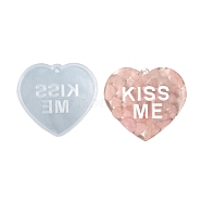 Silicone Heart with Hollow Word KISS ME Pendant Molds, Valentine's Day Theme  Resin Casting Molds, for UV Resin & Epoxy Resin Jewelry Making, White, 61x68x6mm, Hole: 2.5mm, Inner Diameter: 55x62x6mm(DIY-C061-05B)