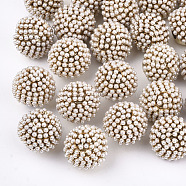 ABS Plastic Imitation Pearl Buttons, with CCB Plastic and Brass Findings, 1-Hole, Round, Creamy White, 20x18mm, Hole: 4mm(X-FIND-T044-35B)