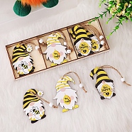Gnome Wooden Pendant Decorations, with Wood Beads, Bee Festival Door Wall Hanging Ornaments, Yellow, 238x83.9x14mm, 3pcs/box(WG86559-02)
