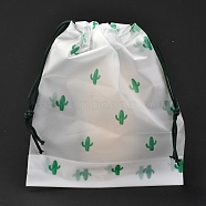 Plastic Frosted Drawstring Bags, Rectangle, Cactus Pattern, 20x16x0.02~0.2cm(ABAG-M003-01A-07)