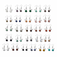 Gemstone Rabbit Dangle Earrings, Platinum Brass Jewelry for Women, 42mm, Pin: 0.6mm(EJEW-A092-05P)