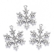 Tibetan Style Alloy Pendants, Lead Free & Cadmium Free, Snowflake, Antique Silver, 28.5x22x2.5mm, Hole: 1.6mm, about 200pcs/500g(TIBE-N010-31AS-RS)