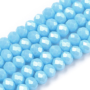 Electroplate Glass Beads Strands, Pearl Luster Plated, Faceted, Rondelle, Light Sky Blue, 4x3mm, Hole: 0.4mm, about 113~115pcs/strand, 41~42cm(EGLA-A034-P4mm-A26)