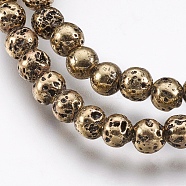 Electroplate Natural Lava Rock Beads Strands, Long-Lasting Plated, Round, Bumpy, Light Gold Plated, 4.5~5mm, Hole: 0.8mm, about 89pcs/strand, 15.16 inch(38.5cm)(G-I200-17D)