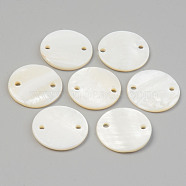 Natural Freshwater Shell Links/Connectors, Undyed, Flat Round, Seashell Color, 25x2.5mm, Hole: 2mm(SHEL-T017-28)