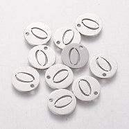 201 Stainless Steel Charms, Flat Round with Number, Num.0, 12mm(STAS-Q201-T087-0)