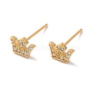 Clear Cubic Zirconia Crown Stud Earrings, Brass Jewelry for Women, Cadmium Free & Nickel Free & Lead Free, Real 18K Gold Plated, 5x7.5mm, Pin: 0.6mm(EJEW-P199-15G)