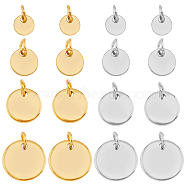 48Pcs 8 Styles 304 Stainless Steel Charms, with Jump Rings, Blank Stamping Tag, Flat Round, Golden & Stainless Steel Color, 6~12x0.7~1mm, Hole: 3.5mm, 6pcs/style(STAS-FH0002-16)