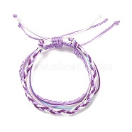 3Pcs 3 Style Waxed Polyester Braided Bracelets Sets, Multi-string Cord Bracelets for Women, Purple, Inner Diameter: 2-1/4~3-3/8 inch(5.7~8.6cm), 1Pc/style(BJEW-JB08115-03)