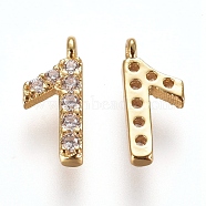 Brass Micro Pave Clear Cubic Zirconia Charms, Number, Golden, Num.1, 9.5~10x4~6.5x2mm, Hole: 0.8mm(ZIRC-L075-60A-01G)