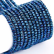 Electroplate Glass Beads Strands, Full Plated, Faceted, Rondelle, Blue Plated, 2x1.5mm, Hole: 0.6mm, about 220~230pcs/Strand, 13.78~14.17 inch(35~36cm)(X-EGLA-F149-FP-05)