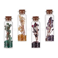 Glass Wishing Bottle, For Pendant Decoration, with Gemstone Chip Beads Inside and Cork Stopper, 73x19.5mm, 4pcs/set(DJEW-GF0001-05C)