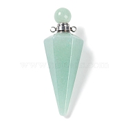 Natural Green Aventurine Faceted Cone Openable Perfume Bottle Big Pendants, with 304 Stainless Steel Findings, Stainless Steel Color, 49.5~51.5x18.5x18.5mm, Hole: 1.8mm(G-L524-18P-13)