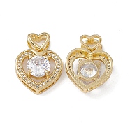Brass Clear Cubic Zirconia Pendants, Heart Charms, Real 18K Gold Plated, 22.5mm, Hole: 2x3.5mm(KK-E068-VA122-1)
