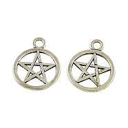 Tibetan Style Alloy Ring with Star Pendants, Cadmium Free & Lead Free, Antique Silver, 25x20x1.5mm, Hole: 3mm, about 308pcs/500g(TIBEP-Q043-036-RS)