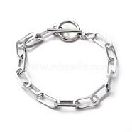 304 Stainless Steel Paperclip Chain Bracelets, with Toggle Clasps, Stainless Steel Color, 8 inch(20.2cm)(BJEW-O186-03P)