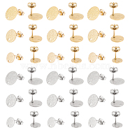 36Pcs 6 Styles 304 Stainless Steel Stud Earring Findings, with Ear Nuts, Textured Flat Round, Golden & Stainless Steel Color, 8~12x1mm, Hole: 1.4mm, Pin: 0.8mm, 6pcs/style(STAS-UN0056-38)