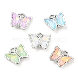 Glass Pendants, with Alloy Findings, Butterfly, Silver, 14.5x16x4mm, Hole: 2mm(X-PALLOY-P303-02S)