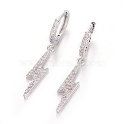 Brass Leverback Earrings, Flash Earrings, with Cubic Zirconia, Lightning Bolt, Clear, Platinum, 40mm, Pin: 1mm(EJEW-E234-02P)