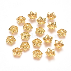 Tibetan Style Bead Caps, Cadmium Free & Lead Free, 5-Petal, Flower, Golden, 10x4mm, Hole: 1mm(TIBEB-A24621-G-LF)