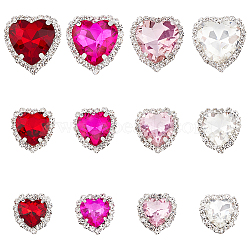 24Pcs 12 Styles Pink Series Heart Sew On Glass Rhinestones, Multi-Strand Links, with Brass Prong Settings, Mixed Color, 17.5~23.5x16~22.5x6~8mm, Hole: 1~1.2mm, 2pcs/style(DIY-FH0005-84)