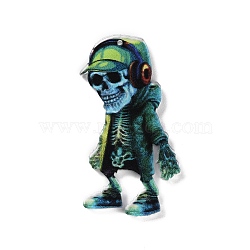 Halloween Theme Opaque Printed Acrylic Pendants, Skeleton, Green, 49.5x24x2mm, Hole: 1.2mm(SACR-Z006-09B)