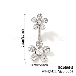 Shiny Sunflower Brass Full Crystal Rhinestone Belly Button Rings, Piercing Navel Rings, Barbell Body Jewelry for Women, Stainless Steel Color, 28x13mm(AG8892-5)