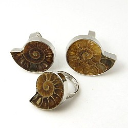 Gemstone Rings, Fossil, with Platinum Brass Findings, Spiral, Adjustable, Mixed Color, 18mm, Inner Diameter:(RJEW-C093-M1)