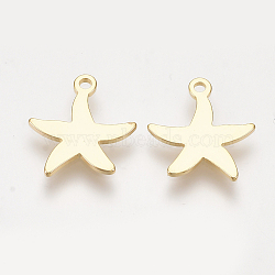 Brass Charms, Starfish/Sea Stars, Nickel Free, Real 18K Gold Plated, 13x12x0.8mm, Hole: 1mm(X-KK-S350-194)