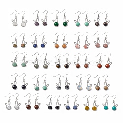 Gemstone Rabbit Dangle Earrings, Platinum Brass Jewelry for Women, 42mm, Pin: 0.6mm(EJEW-A092-05P)