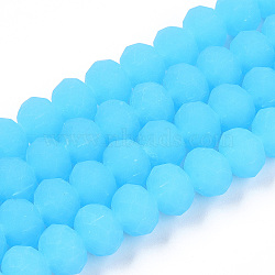 Imitation Jade Solid Color Glass Beads Strands, Faceted, Frosted, Rondelle, Deep Sky Blue, 10mm, Hole: 1mm, about 63~65pcs/strand, 49~50cm(EGLA-A034-J10mm-MD11)