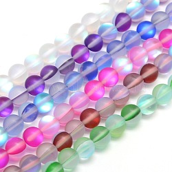 Synthetic Moonstone Beads Strands, Holographic Beads, Half AB Color Plated, Frosted, Round, Mixed Color, 10mm, Hole: 1mm, about 37pcs/strand, 15 inch(G-F142-10mm-M)