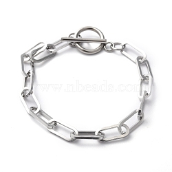 Tarnish Resistant 304 Stainless Steel Paperclip Chain Bracelets, with Toggle Clasps, Stainless Steel Color, 8 inch(20.2cm)(BJEW-O186-03P)