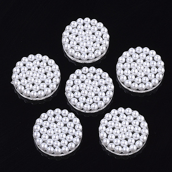 Transparent Acrylic Beads, with ABS Plastic Imitation Pearl, Half Drilled, Flat Round, White, 27x6.5mm, Hole: 1.2mm