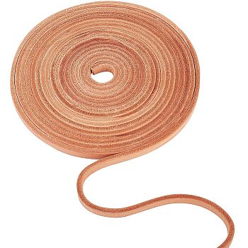 Flat Cowhide Leather Cord, for Jewelry Making, Goldenrod, 8x4mm