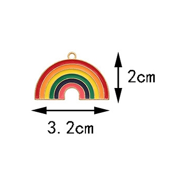 Golden Alloy with Enamel Pendants, Pride Rainbow Flag Theme, Rainbow, 32x20mm