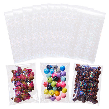 50Pcs Double Face Laser Rectangle PE Cellophane Bags, Top Seal Bags, Self Sealing Bags, Heart, 11.1x6.5x0.03cm