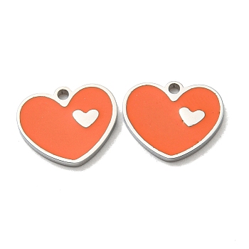 304 Stainless Steel Enamel Charms, Heart Charm, Stainless Steel Color, 10x12x1mm, Hole: 1.2mm