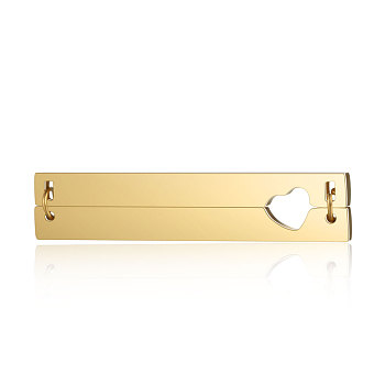 201 Stainless Steel Pendant Links connectors, Rectangle with Heart, Golden, 40x8x1.5mm
