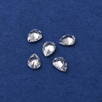 Teardrop-Shaped Cubic Zirconia Cabochons, Faceted & Point Back, Clear, 4x3x1.5mm