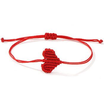 Adjustable Braided Polyester Cord Bracelets for Friendship and Couple, Heart, Red, 11.02 inch(28cm)