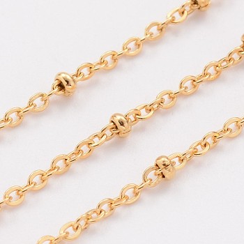 3.28 Feet Ion Plating(IP) 304 Stainless Steel Cable Chains, Satellite Chains, Soldered, Rondelle Beads, Golden, 1.5mm