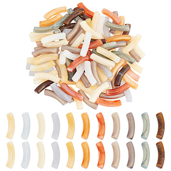 Elite 110Pcs 11 Colors Opaque Acrylic Beads, Curved Tube, Mixed Color, 31.5x7.5~10mm, Hole: 1.8mm, 10pcs/color